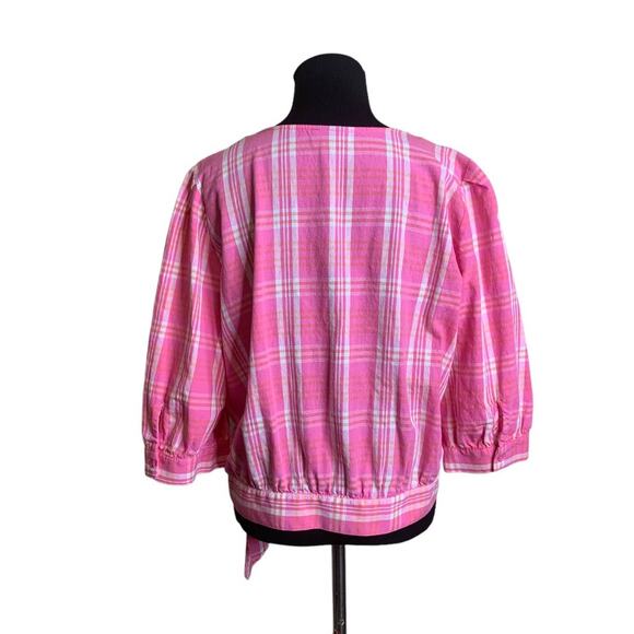 Anna pink plaid 1/2 sleeves wrap blouse size XL - Picture 2 of 8